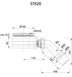 ST620 zuhanytálca szifon