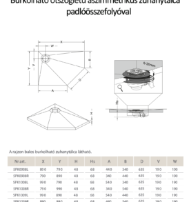 Radaway ötszögletű burkolható zuhanytálca padlóösszefolyóval műszaki rajz