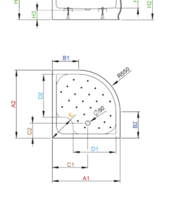 Korfu A 90x90 ülőkés zuhanytálca műszaki rajz